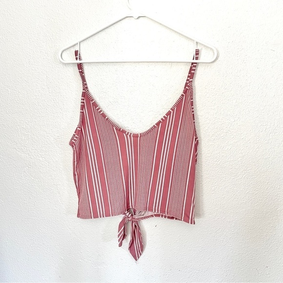 Rose Pink & White Striped Crop Tank Top with Bow Detail Size L - Picture 3 of 3